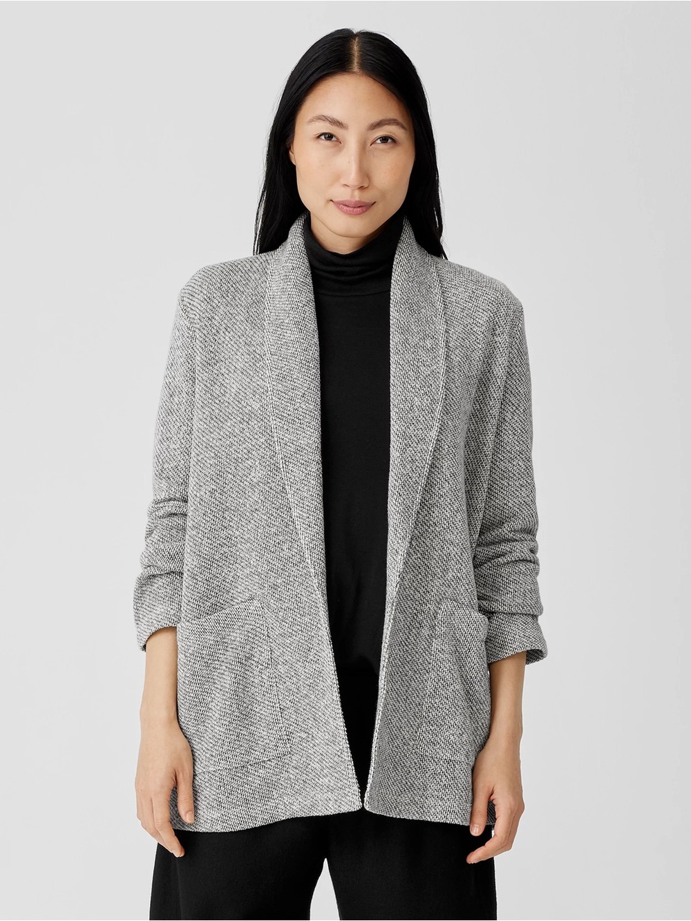 Eileen Fisher Gray White Organic Cotton Terry Shawl Jacket size XL
